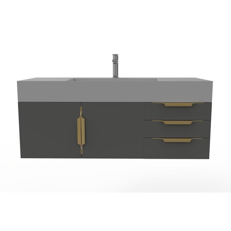 Castello Usa Amazon 48" Wall Mounted Black Vanity With Gray Top And Gold Handles CB-MC-48BLK-GLD-2056-GR